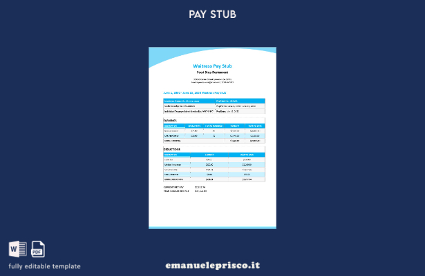 modello di busta paga per cameriera in stile verificato