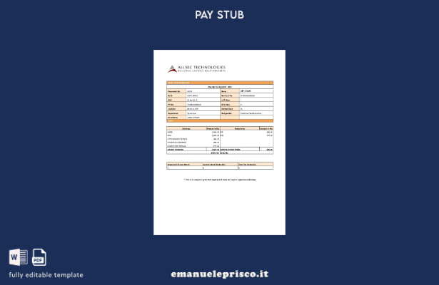 modello di busta paga per le tecnologie di costruzione Allsec stile verificato