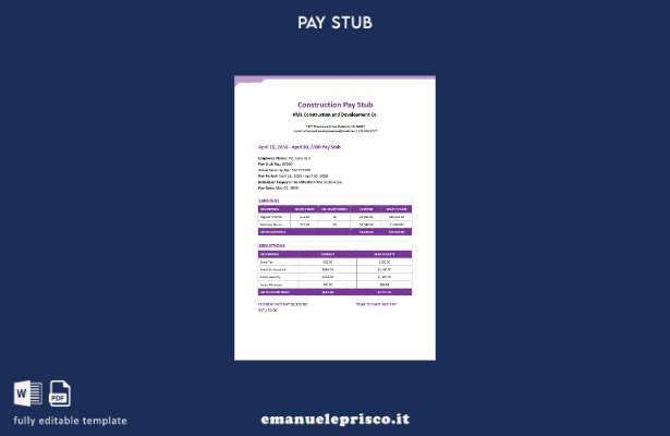 stile verificato Modello di busta paga per l'edilizia
