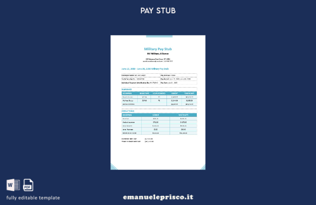 stile verificato Modello word busta paga militare