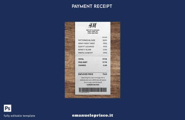modello di controllo di pagamento del negozio H&M in stile verificato