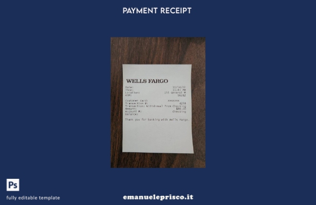 modello di ricevuta USA Wells Fargo in stile verificato