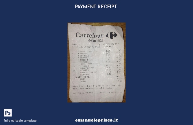 modello di ricevuta del supermercato Carrefour in stile verificato