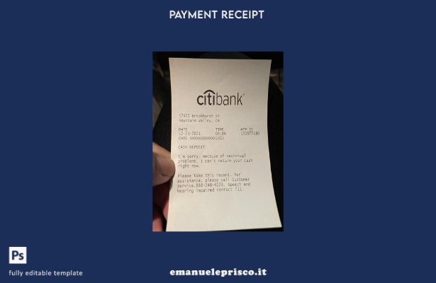 modello di ricevuta di deposito Citibank USA in stile verificato