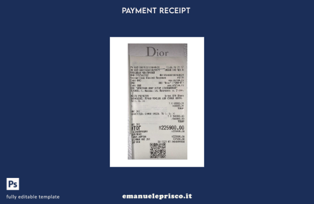 modello di ricevuta di pagamento Dior in stile verificato