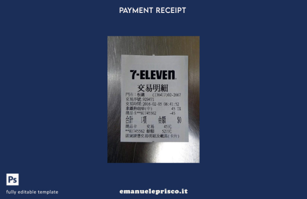 modello di ricevuta di pagamento Japan Eleven in stile verificato