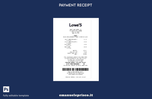 modello di ricevuta di pagamento Lowe'S Home Center in stile verificato