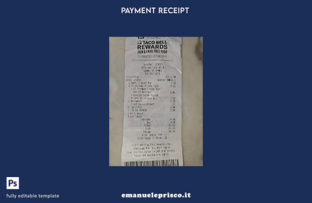 modello di ricevuta di pagamento Taco Bell Rewards in stile verificato