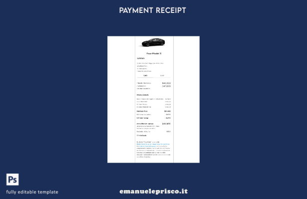 modello di ricevuta di pagamento Tesla in stile verificato
