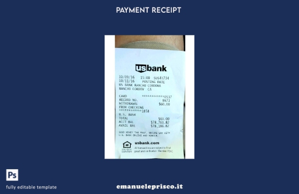 modello di ricevuta di pagamento bancario USA USA in stile verificato