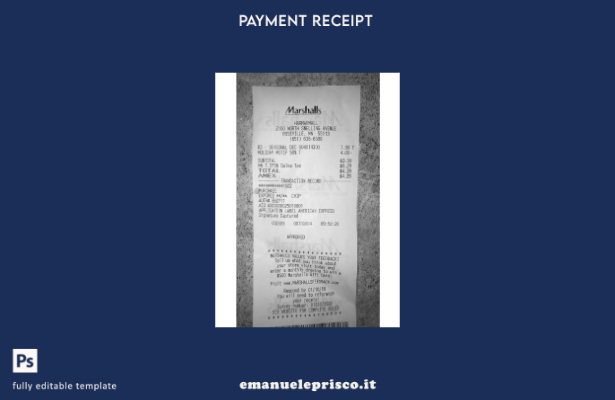 modello di ricevuta di pagamento del negozio USA Marshalls in stile verificato