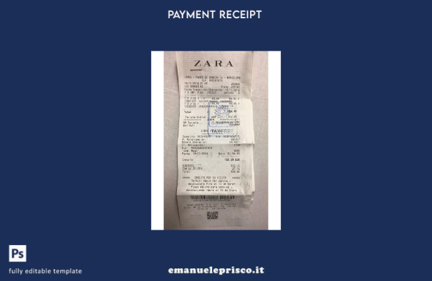 modello di ricevuta di pagamento del negozio Zara in stile verificato