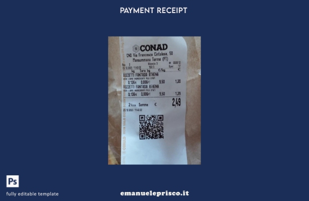 modello di ricevuta di pagamento del punto vendita Conad in stile verificato