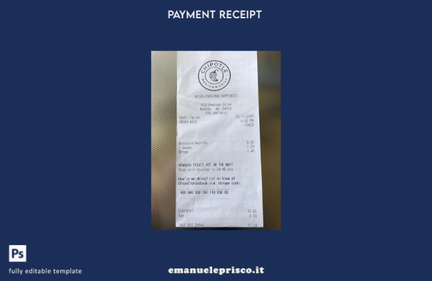 modello di ricevuta di pagamento del ristorante Chipotle USA in stile verificato