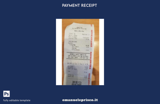 modello di ricevuta di pagamento del ristorante Pizza Hut in stile verificato