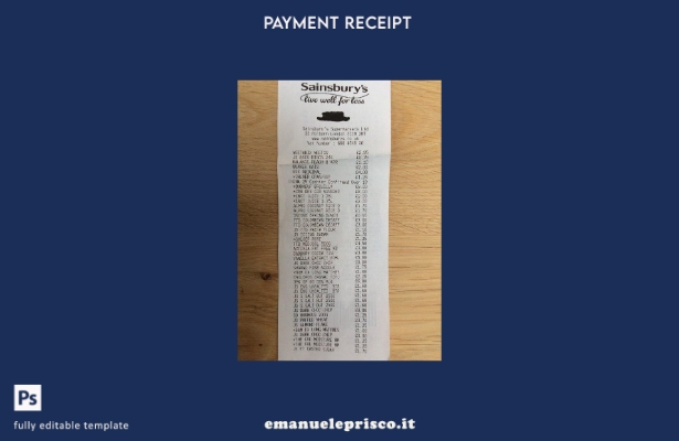 modello di ricevuta di pagamento del supermercato Sainsbury's in stile verificat