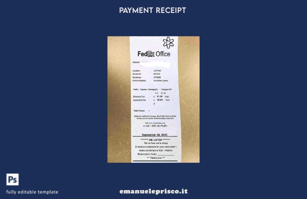 modello di ricevuta di pagamento dell'ufficio Fedex in stile verificato