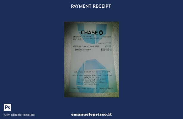 modello di ricevuta di pagamento della banca USA Chase in stile verificato