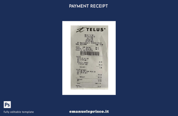 modello di ricevuta di pagamento della società Telus in stile verificato