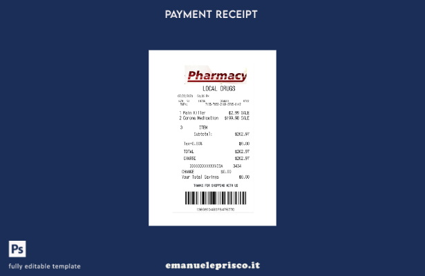 stile verificato Modello di ricevuta di pagamento della farmacia