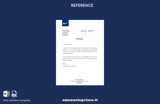 Modello di riferimento per la chiusura BNZ della Nuova Zelanda in stile verifica