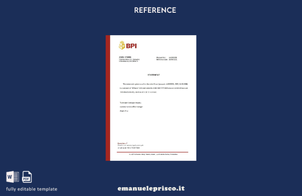 Modello di riferimento per la chiusura BPI Filippine in stile verificato