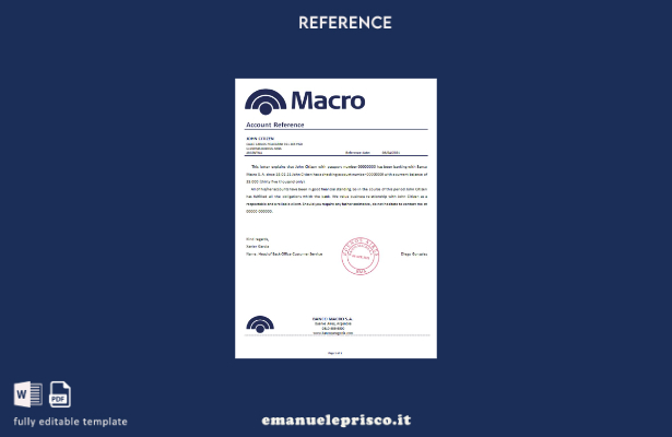 modello di riferimento Argentina Banco Macro stile verificato