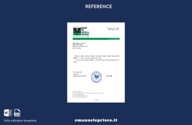 modello di riferimento Benin BankofAfrica in stile verificato