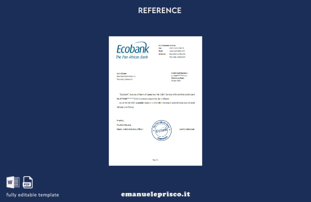 modello di riferimento Camerun Ecobank in stile verificato