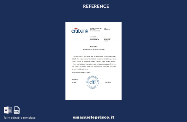 modello di riferimento Citibank USA in stile verificato