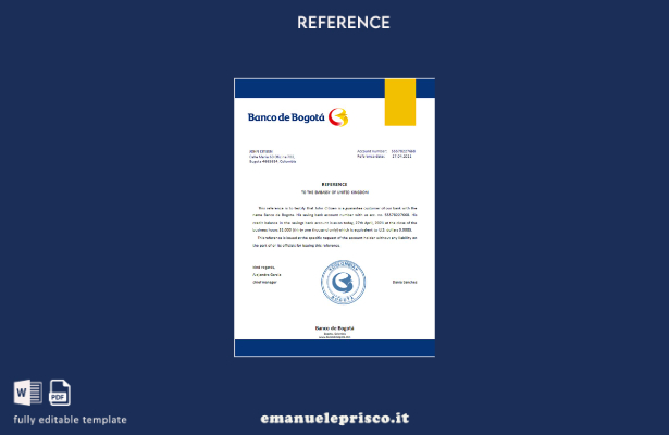 modello di riferimento Colombia Banco de Bogotá stile verificato