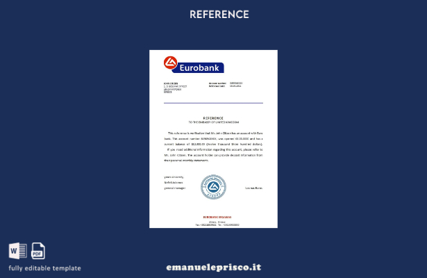 modello di riferimento Eurobank Grecia in stile verificato