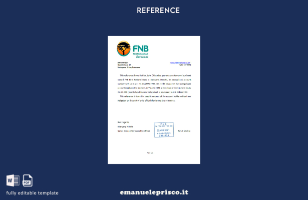 modello di riferimento FNB Botswana stile verificato del Botswana