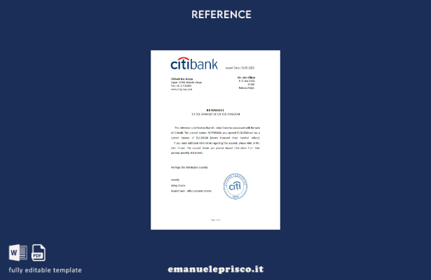 modello di riferimento Kenya Citibank in stile verificato