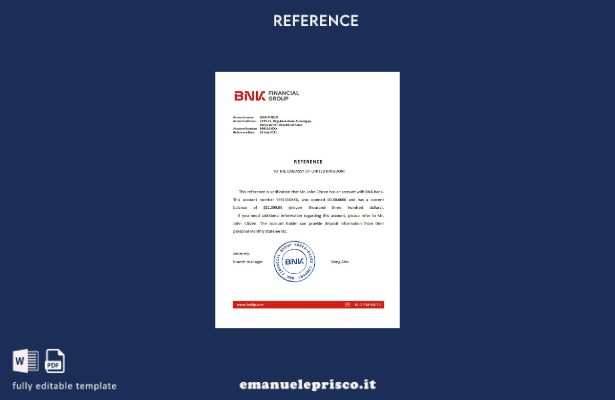modello di riferimento bancario Korea BNK in stile verificato