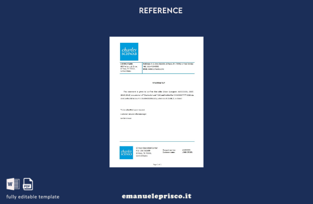 modello di riferimento chiusura Charles Schwab stile USA verificato