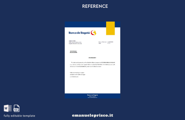 modello di riferimento chiusura Colombia Banco de Bogotá stile verificato