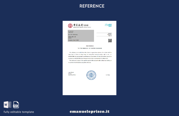 modello di riferimento della Banca di Cina di Hong Kong in stile verificato