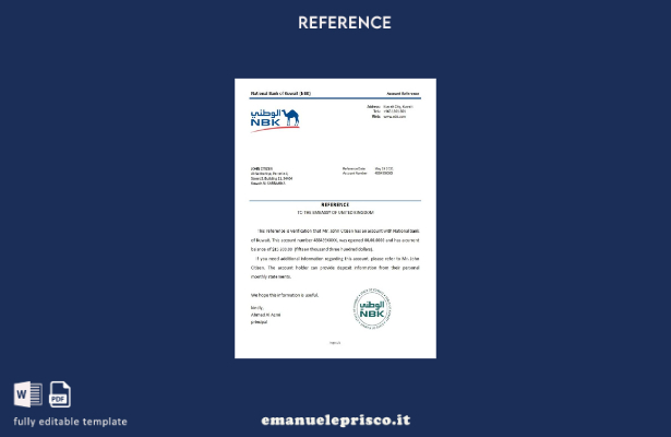 modello di riferimento della Banca nazionale del Kuwait in stile verificato