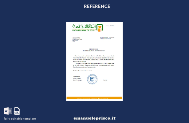 modello di riferimento della Banca nazionale egiziana in stile verificato