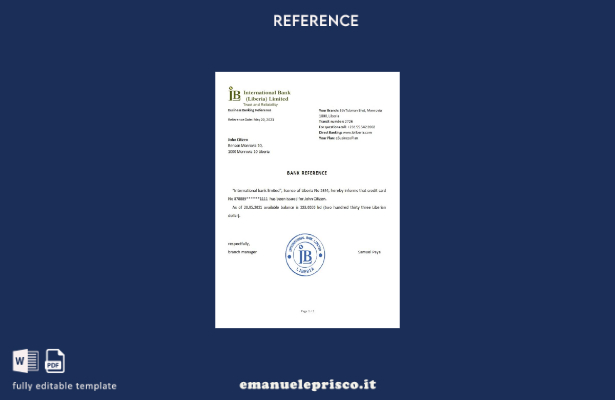 modello di riferimento della Liberia IB International Bank in stile verificato