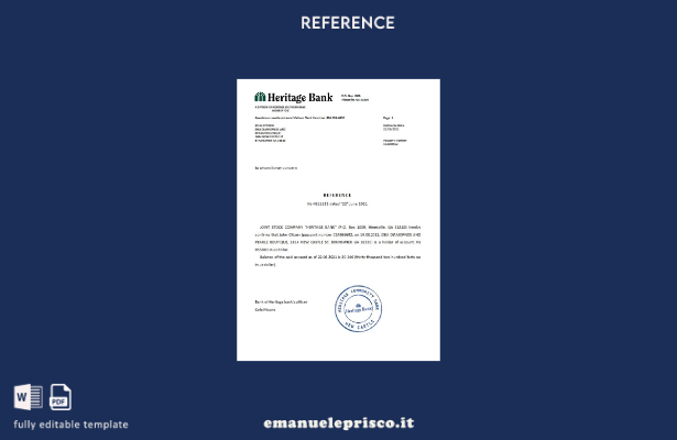 modello di riferimento della USA Heritage Bank in stile verificato