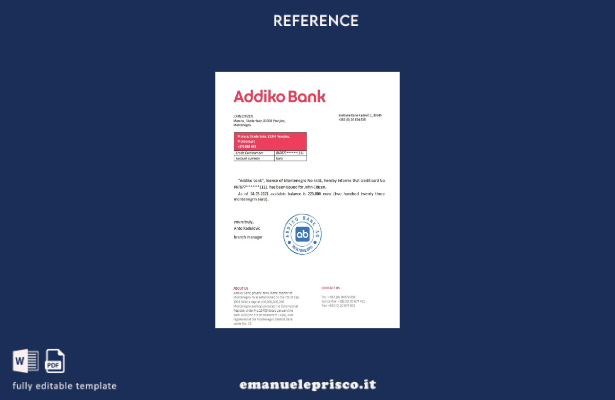 modello di riferimento della banca Montenegro Addiko in stile verificato
