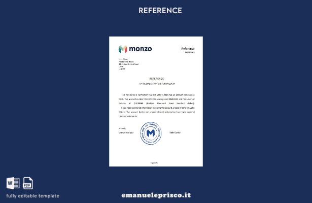 modello di riferimento della banca Monzo del Regno Unito in stile verificato