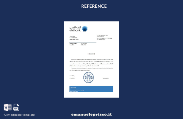 modello di riferimento della banca Qatar Ahli in stile verificato