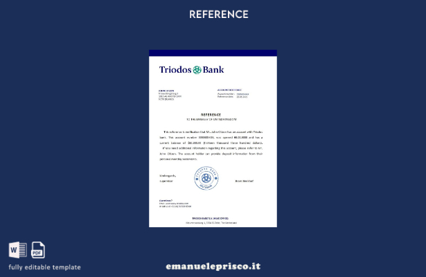 modello di riferimento della banca olandese Triodos in stile verificato