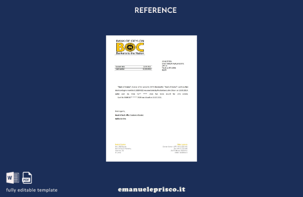 modello di riferimento per la chiusura BOC dello Sri Lanka in stile verificato