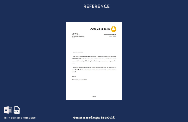modello di riferimento per la chiusura della Commerzbank del Belize in stile ver