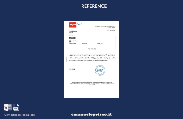 stile verificato Modello di riferimento della Argos Card del Regno Unito