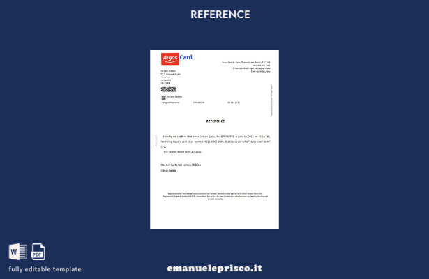 stile verificato Modello di riferimento per la chiusura della Argos Card del Reg